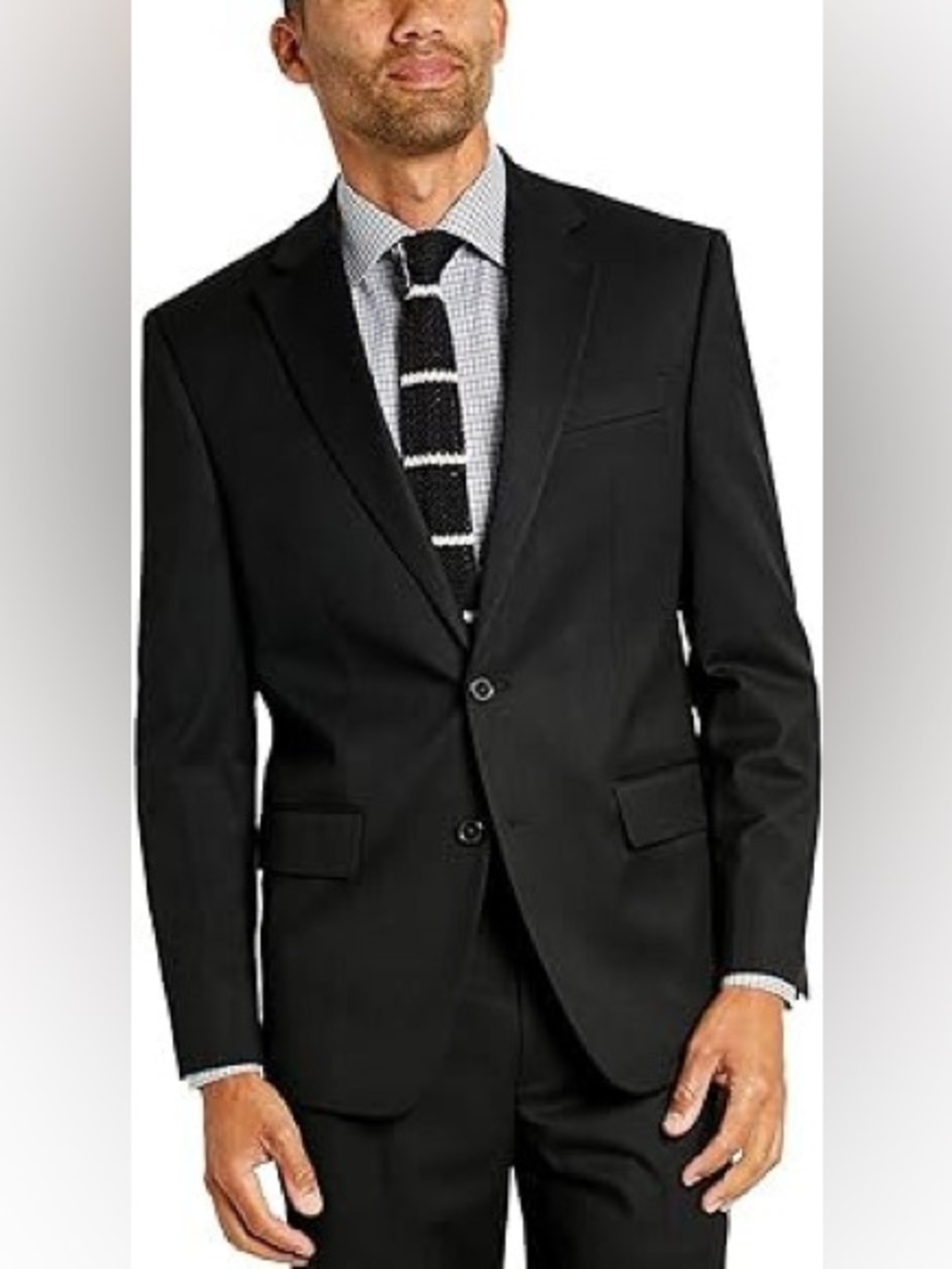 CHAPS 100% Wool 38R Black 2 Button Blazer Sport Coat Suit Jacket